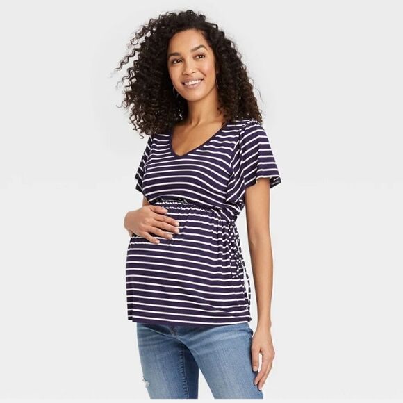 Isabel Maternity Striped Blue and White Top Size Medium - Picture 1 of 11